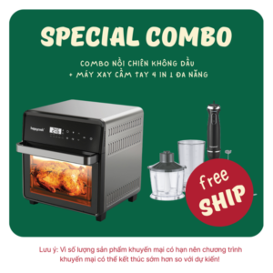 [Combo Sale] Nồi chiên không dầu lò nướng 16L HAPPYCOOK + Máy Xay Cầm Tay 4 In 1 Đa Năng 1000W