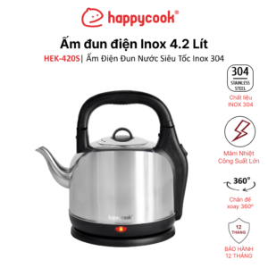 Ấm Điện Đun Nước Siêu Tốc Inox 304 4.2L, HAPPYCOOK, HEK-420S