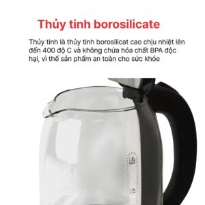 Ấm siêu tốc thủy tinh 1.8L HAPPYCOOK, HEK-183G