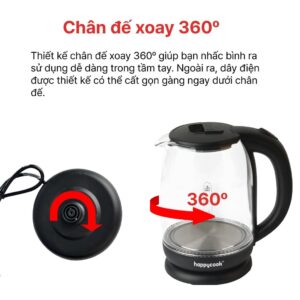 Ấm siêu tốc thủy tinh 1.8L HAPPYCOOK, HEK-183G