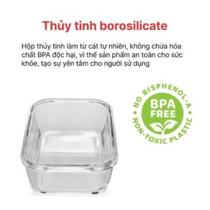 Bộ 2 hộp thủy tinh tròn 400ml + kèm túi giữ nhiệt HAPPYCOOK, HCG-02C
