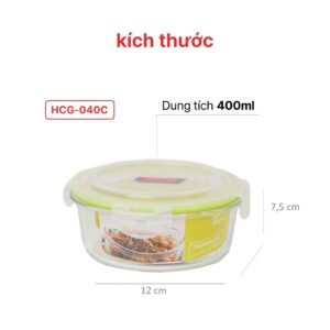 Bộ 3 hộp thủy tinh tròn 400ml kèm túi giữ nhiệt HAPPYCOOK, HCG-03C