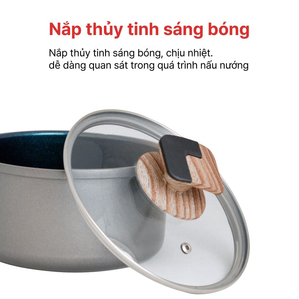 Bộ Nồi chống dính đáy từ men đá Galaxy HAPPYCOOK 18, 20, 24 cm