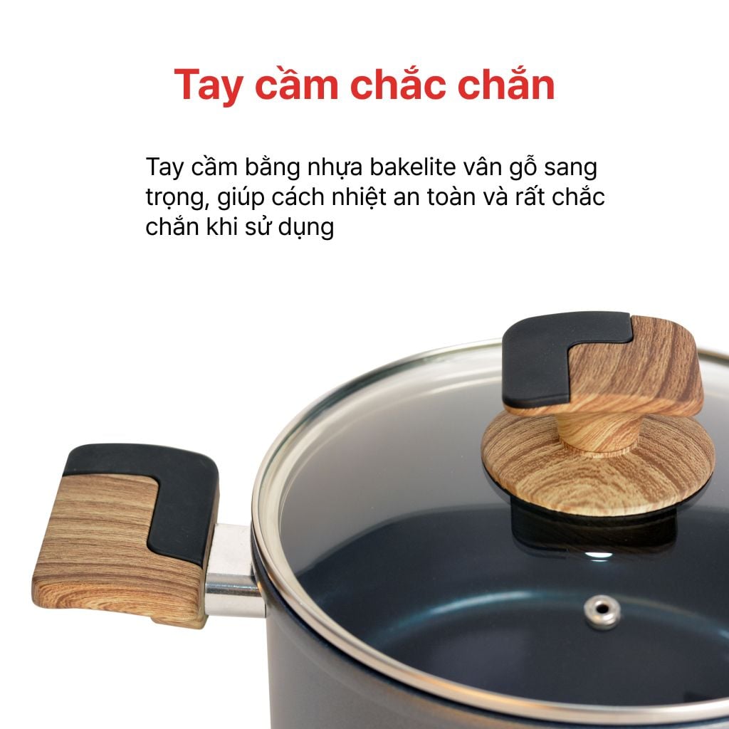 Bộ Nồi chống dính đáy từ men đá Galaxy HAPPYCOOK 18, 20, 24 cm