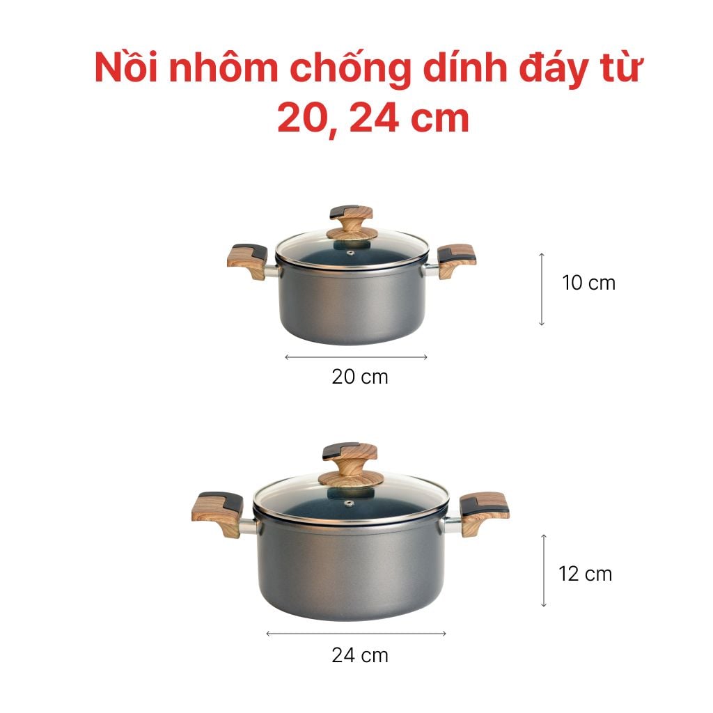 Bộ Nồi chống dính đáy từ men đá Galaxy HAPPYCOOK 18, 20, 24 cm