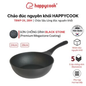 Chảo Sâu Lòng đúc nguyên khối All Black 24, 28cm, HAPPYCOOK, TBWP