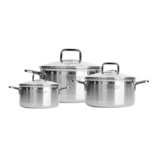 Bộ nồi Inox cao cấp 3 lớp đáy liền Tres+ HAPPYCOOK. HCS-TRP6PC,TRP