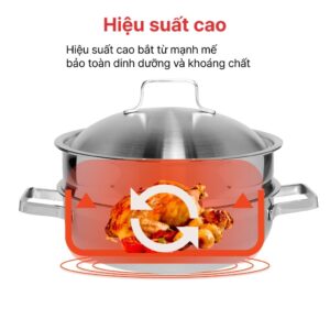 Nồi hấp 2 tầng Inox 3 lớp đáy liền Ccaremian 24cm, HAPPYCOOK