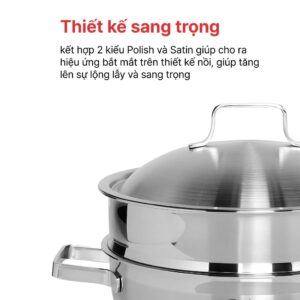 Nồi hấp 2 tầng Inox 3 lớp đáy liền Ccaremian 24cm, HAPPYCOOK