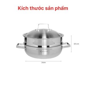 Nồi hấp 2 tầng Inox 3 lớp đáy liền Ccaremian 24cm, HAPPYCOOK