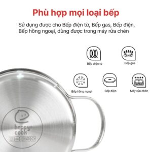 Nồi hấp 2 tầng Inox 3 lớp đáy liền Ccaremian 24cm, HAPPYCOOK