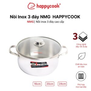 Nồi inox 3 đáy nắp kính 16, 20, 24cm