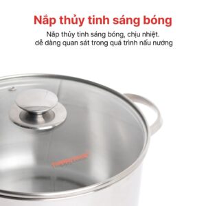 Nồi inox 3 đáy nắp kính 16, 20, 24cm