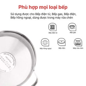 Nồi inox 3 đáy nắp kính 16, 20, 24cm