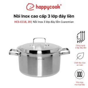 Nồi Inox 3 lớp đáy liền Ccaremian, 18, 20cm