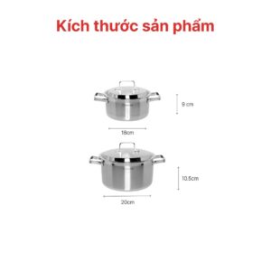 Nồi Inox 3 lớp đáy liền Ccaremian, 18, 20cm