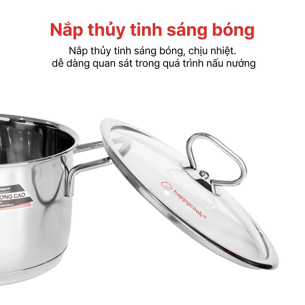 Nồi Inox Cao Cấp 3 Đáy Nắp Kiếng Delux 16cm, 20cm, 34cm HC06DLG, DLG