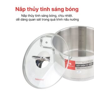 Nồi inox cao cấp 3 đáy nắp kiếng Novelty 18, 20, 24cm, HAPPYCOOK, NV