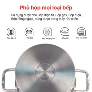 Nồi inox cao cấp 3 đáy nắp kiếng Novelty 18, 20, 24cm, HAPPYCOOK, NV