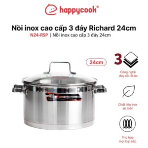 Nồi inox cao cấp 3 đáy Richard Plus 24cm, HAPPYCOOK, N24-RSP