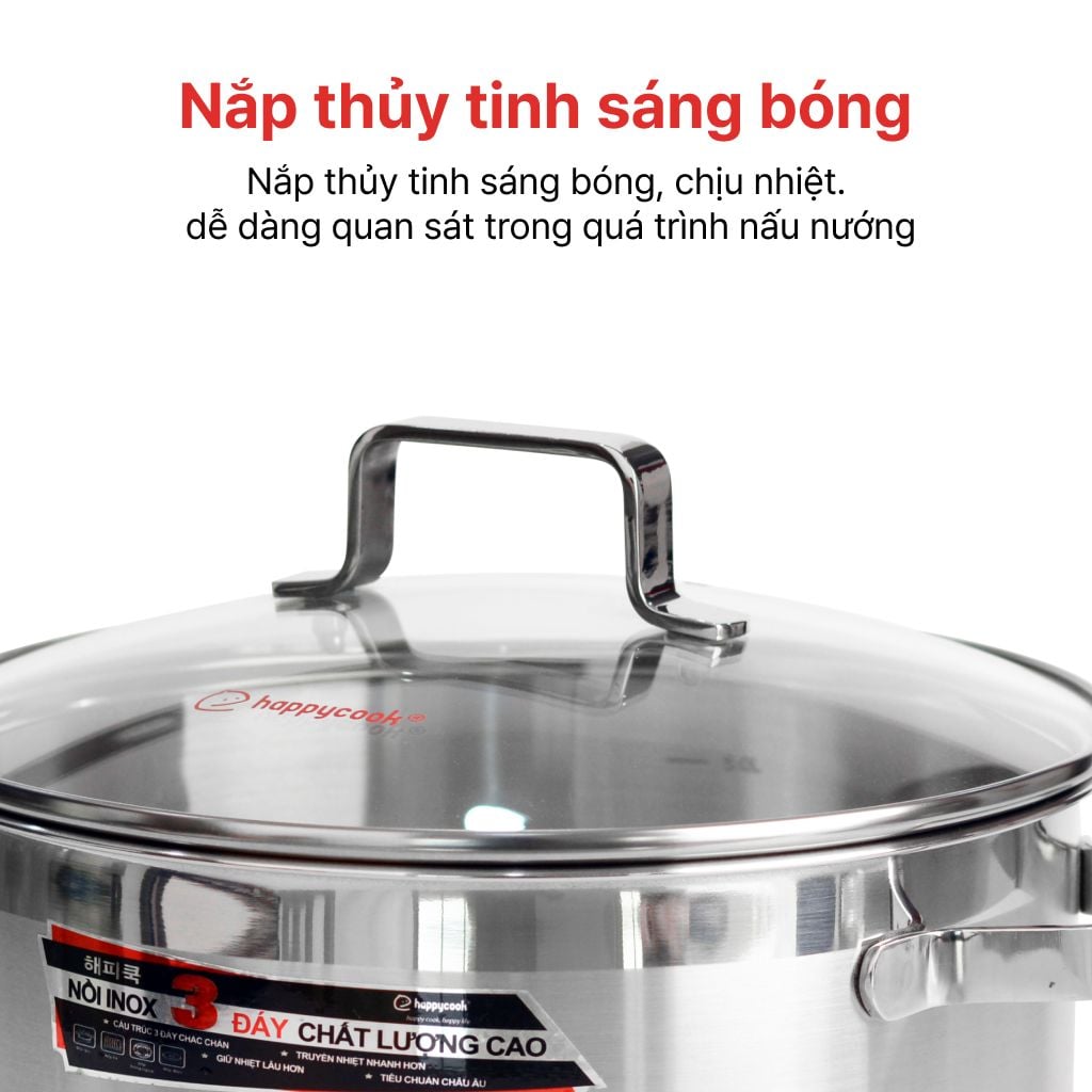 Nồi inox cao cấp 3 đáy Richard Plus 24cm, HAPPYCOOK, N24-RSP