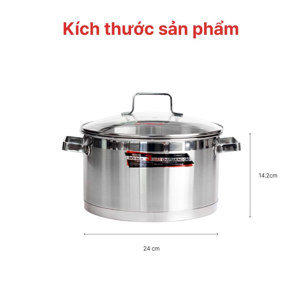 Nồi inox cao cấp 3 đáy Richard Plus 24cm, HAPPYCOOK, N24-RSP