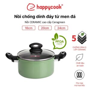 Nồi nhôm cao cấp Ceragreen 16cm, 20cm, 24cm, HAPPYCOOK, HCA-CG